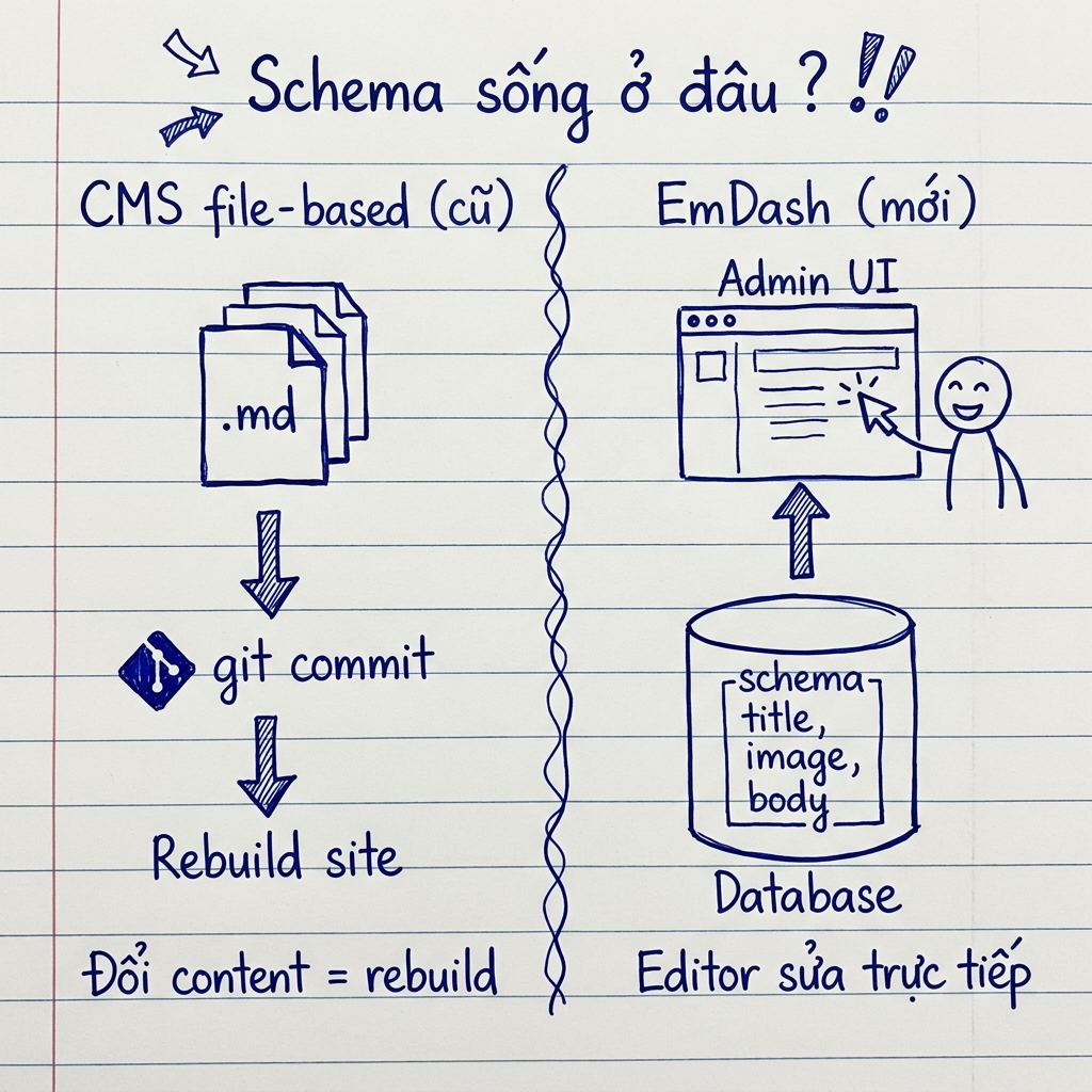 So sánh CMS file-based và EmDash